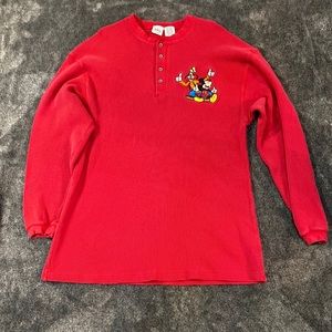 Disney Store over sized thermal embroidered Mickey and Goofy‎ pajama top medium